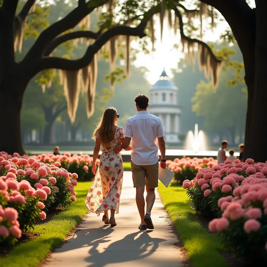 Старинный особняк в Саванне с колоннами и зелеными насаждениями.